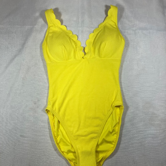 NWT Kate Spade YELLOW Scalloped Plunge One Piece Swimsuit, Size Small - Picture 3 of 12